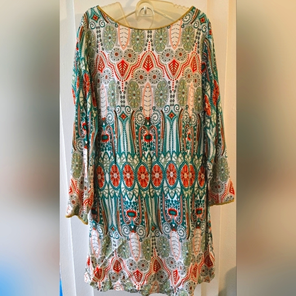 3/$20 Bohemian Paisly Print Long Sleeve Dress Green Orange Girls Xl Womens Small
